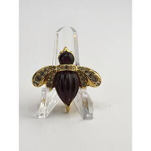 Joan Rivers bee brooch carved berry glass rhinestone wings gold tone